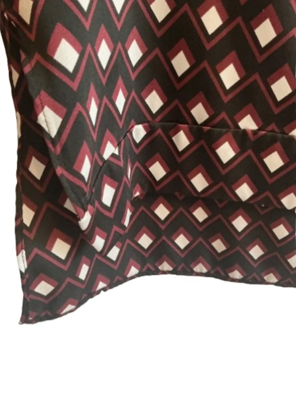 Zara  Geometric Satin Blouse with Feather Cuffs - Black and Burgundy - Size M - Picture 4 of 5